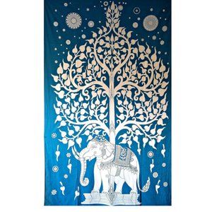 Turquoise Color Tribal Elephant Theme Boho Bohemian Cotton Wall Bed Tapestry NEW